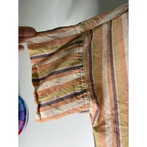 Madewell Womens Large Striped Short Sleeve Button Back Cotton Blouse Orange thumbnail 4