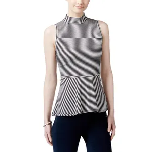 Bcx Juniors Sleeveless Striped Peplum Top 1004D49 Navy / White Stripe M thumbnail 6