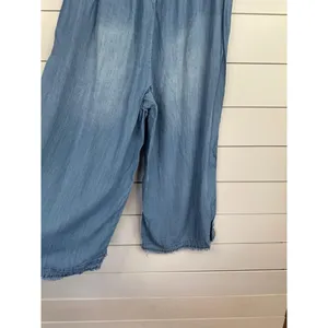 For The Republic Chambray Size M Wide Leg Side Button Frayed Hem Ankle thumbnail 7