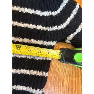 AllSaints Black White Striped Wool‎ Cashmere Mock Neck Sweater Large Ribbed Knit thumbnail 6