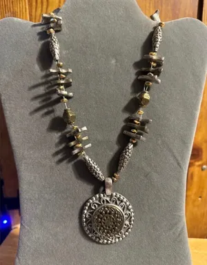 Chicos Chunky Statement Gold Silver Bronze Tone Medallion Necklace thumbnail 1