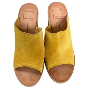 Dolce Vita Alycia‎ Sandals Sz 8.5 Yellow Suede Espadrile Jute Rafia Beach Boho thumbnail 3
