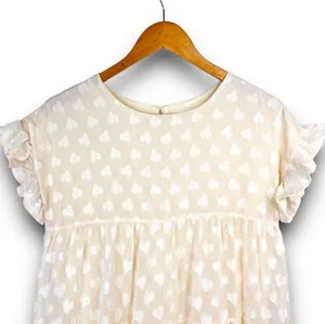 Aaron & Amber Casual Short Sleeve Ruffle Babydoll Dress Knee Length Cream Small thumbnail 2