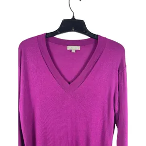 J.Crew 100% Merino Wool Sweater Women S Magneta Purple V-Neck Lightweight thumbnail 2
