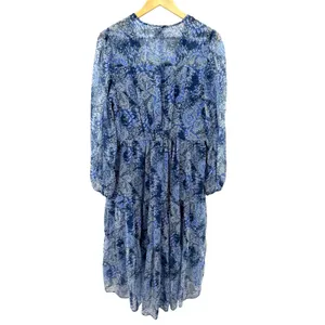 Joie Parisian Paisley Blue Tiered Midi‎ Dress V-Neck Long Sleeve Womens L Flowy thumbnail 6
