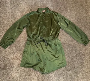 Hunter for Target Women's Olive Green Long Sleeve Satin Romper thumbnail 1