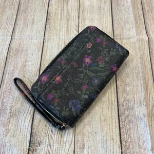 Guang TongVegan Leather Wristlet Wallet Black‎ Gold Hardware Organizer Floral thumbnail 9