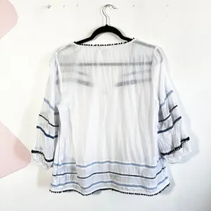 J Jill‎ Peasant Top Sz Medium Boho Western Embroidered Tassel Ties thumbnail 2