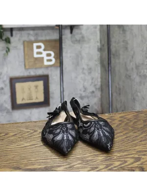 NWT A New Day London Lace Slingback Bow Flats 94303528 Black 9.5M thumbnail 4