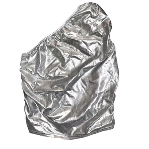 NWOT Kaei&Shi Metallic Silver One Shoulder Ruched Crop Top Clubwear Large thumbnail 3