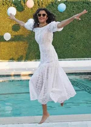 NWOT Veronica Beard Cali White eyelet off the shoulder midi Dress in White Sz 0 thumbnail 1