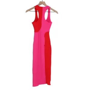 Naked Wardrobe Pink Red Colorblock Ribbed Midi Bodycon Dress M thumbnail 6
