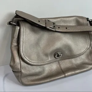 Coach Park Leather Flap Shoulder Bag Metallic Silver thumbnail 5