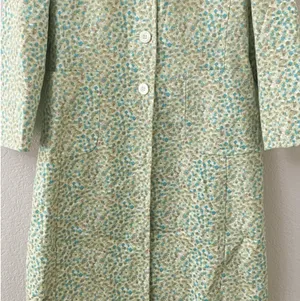 Vintage 90s Express Green Blue White Splatter Trench Coat Jacket Floral Spring thumbnail 2
