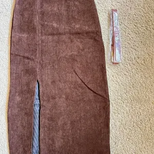 Retro brown Corduroy Slit Skirt Female Mid-length High Waist‎ Elegant Skirt xxs thumbnail 6