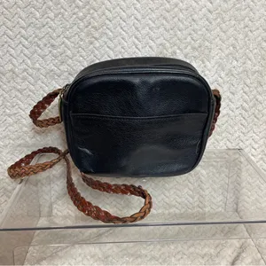 Vintage LJS Collection Small Black Crossbody Bag Brown Braided Strap 90s Classic thumbnail 5