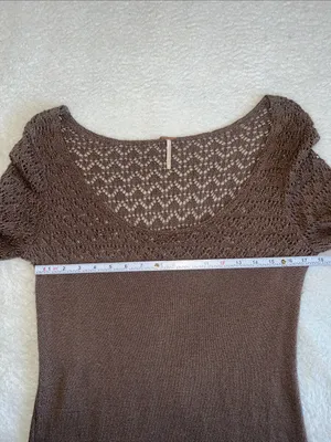Free People Brown Crochet Knit Boho Whimsigoth Mini‎ Dress Size M thumbnail 3