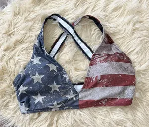 Vintage Style Americana Stars & Stripes Padded Bikini Top S thumbnail 1