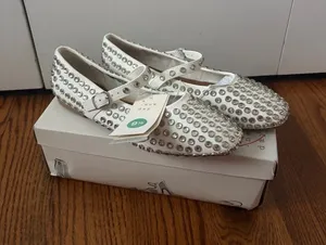 a new day Issa White Studded Mary Jane Flats Size 9.5 New with Tags thumbnail 1
