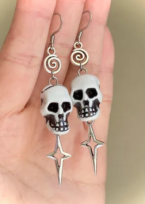 Handmade skull sparkle swirl goth grunge punk funky dangle earrings🖤💀🌀 thumbnail 1