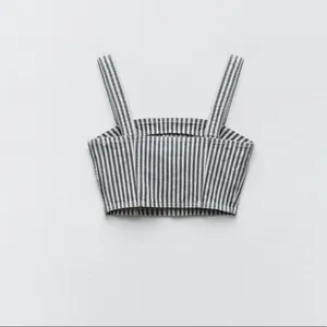 NWT Zara Striped Denim Crop Top in‎ Blue White Size Extra Small thumbnail 5