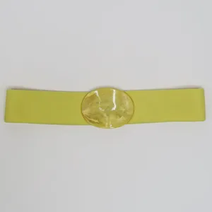 Vintage 80s Yellow Elastic Belt with Marbled Oval Buckle thumbnail 2