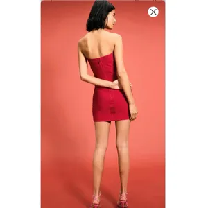 HERVE LEGER Fire Red Isla Signature Bandage Strapless Sleek Sculpted Dress sz S thumbnail 11