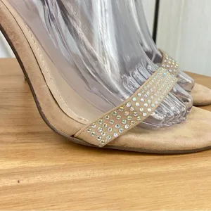 Anne Michelle Enzo‎ Rhinestone Faux Suede Strappy Heels Tan Open Toe 7.5 thumbnail 8