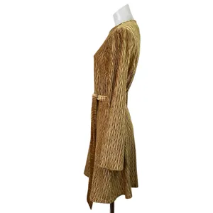 NEW Dress Forum Gold Velvet Velour Chevron Long Sleeve Tie A Line Mini Dress M thumbnail 2