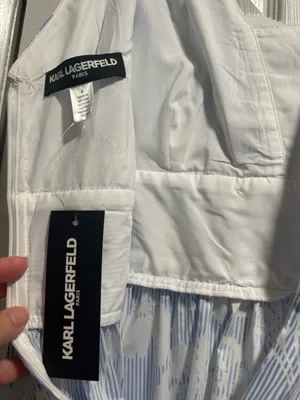 Karl Lagerfeld Blue White Floral Stripe Cotton Blend Dress Size 8 NWT thumbnail 11