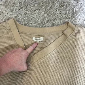 Madewell waffle knit tan sweater curved hem large thumbnail 3