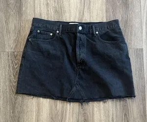 Agolde Black Mini Denim Skirt Button Fly Jean thumbnail 1