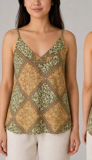 Twenty Second Patchwork Scarf Print V-Neck Cami Boho Tank Top Paisley Medium thumbnail 1