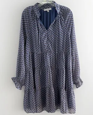 Karlie Tiered Mini Dress Long Sleeve Ruffle Neck Geometric Print Large thumbnail 4