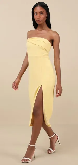 NWT Lulus Twist and Make Up Light Yellow One-Shoulder Bodycon Midi Dress Size XS thumbnail 1