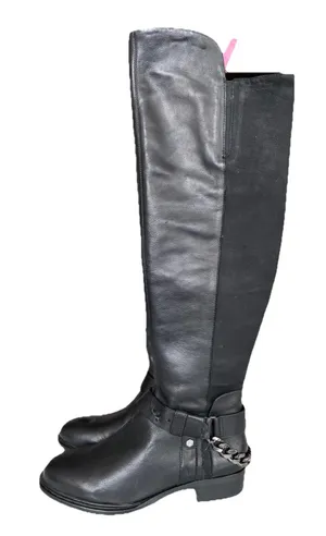 NWT Dolce Vita Black Real Leather Tall Riding Over Knee Boots Chain Zip US7.5 thumbnail 2