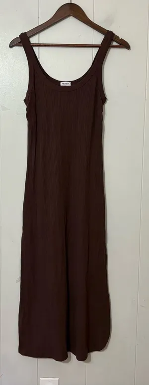 Vitamin A West Ribbed Brown Midi Tank Dress Size M Side Slit thumbnail 1