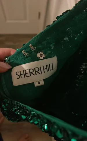Sherri Hill Emerald Green Sequenced Dress One Shoulder thumbnail 3