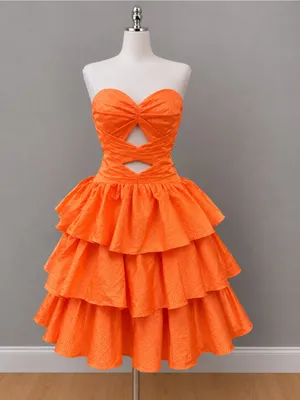 Boutique #25-4 Vibrant Orange sweetheart A line three ruffle tier silver dot-Size 0 (XS) thumbnail 11