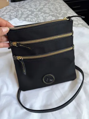 Dooney & Bourke Black Nylon Triple-Zip Crossbody with Gold Hardware thumbnail 1