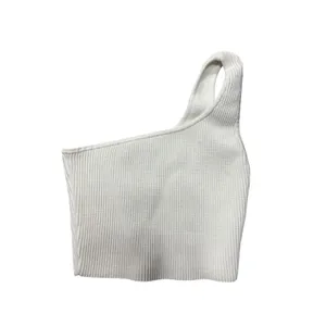 Babaton Crop Top S One Shoulder White Ribbed Knit Asymmetrical Aritzia 75721 thumbnail 2