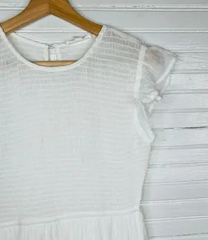 Blu Pepper Women's Smocked Ruffle Sleeve Tiered Midi Dress White Size M thumbnail 5