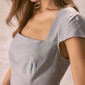 Rihoas Grey Square Neck Cap Sleeve Mini Dress thumbnail 2