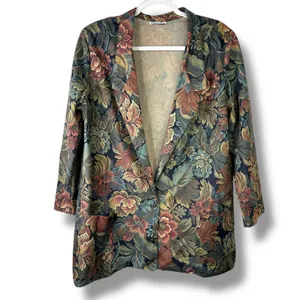 VTG Copy Cats Vintage Brown Tapestry Floral Suede Oversized Blazer Jacket Large thumbnail 2