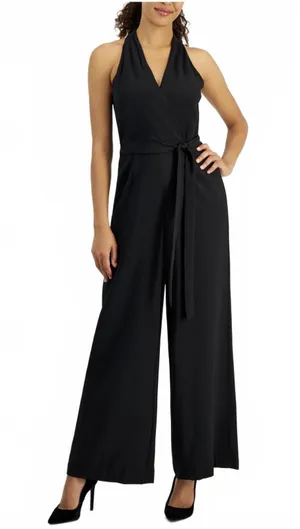 Julia Jordan Tie Waist Wide Leg Halter Jumpsuit NWT Navy Blue Size 6 thumbnail 1