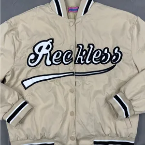Edikted - Reckless Varsity Bomber Jacket in Tan & Black thumbnail 2