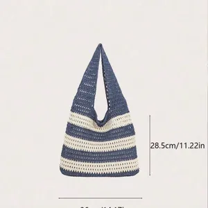 SHEIN Navy and Cream Crochet Tote Bag thumbnail 3