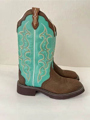 Justin Gypsy Raya turquoise cowgirl boots square toe NEW 6.5 READ Description thumbnail 6