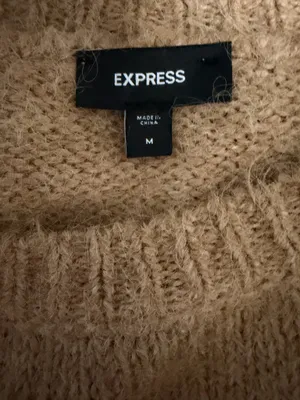 Express Camel Fuzzy Knit Wool Blend Crewneck Old Money Sweater Medium thumbnail 6