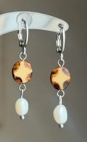 Handmade boho chic quality Czech glass beads & pearl dangle earrings💛 thumbnail 1